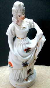 FIGURINE PORCELAIN CERAMIC WOMAN LADY Japan Hand Painted Floral gold trim 6” - Picture 1 of 5