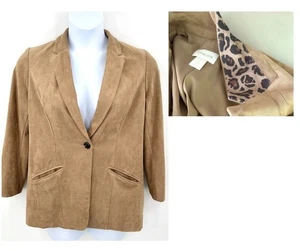 CHICO'S BUTTERY SOFT TAN ULTRA / FAUX SUEDE BLAZER JACKET W/ LEOPARD PRINT - M - Picture 1 of 6