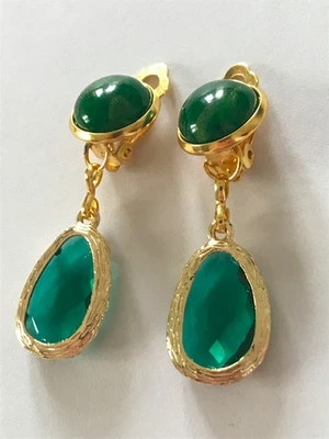 Ohrclips / facettiertes Glas / vergoldete Fassung / Cabochon mit Goldstaub / 3,0 - Bild 1 von 4