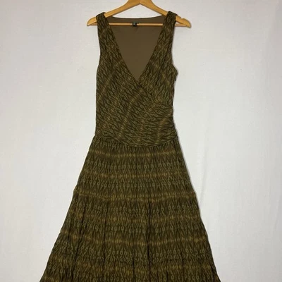 Vestido sin Mangas Lauren Ralph Lauren 100% Seda Oliva Midi en Niveles Corte Sesgado De Colección Talla 16 Foto 1 de 4