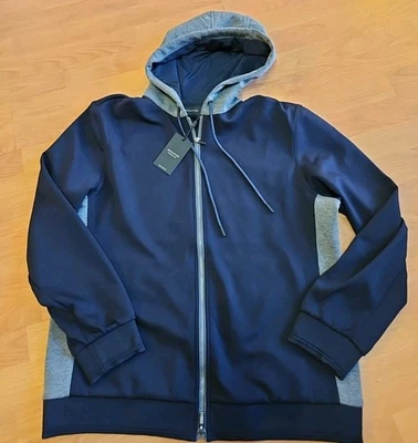 BUGATCHI SOFT TOUCH HOODIE  FULLZIP Zip JACKET  NAVY BLUE /GREY  SIZE XL NEW - Image 1 of 4