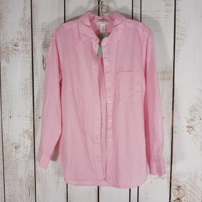 New Linen Blend Top Sz XS Womens Preppy Pink Button Up Coastal Casual Lagenlook - Image 1 of 4