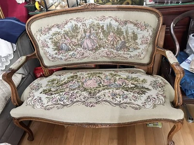 Louis XVI French Style  Fauteuil 2 Chairs Set Hand Embroidered Custom Made - Image 1 of 4