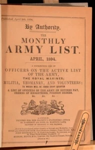 1894 Monthly Army List April Military History Reference Book Marines Yeomanry - Picture 1 of 6