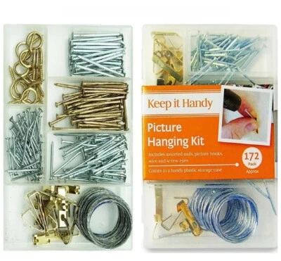 Picture Hanging Kit Photo Frame Hooks Complete Brass Nails Wire 2 Sets (344 pcs) - Bild 1 von 4