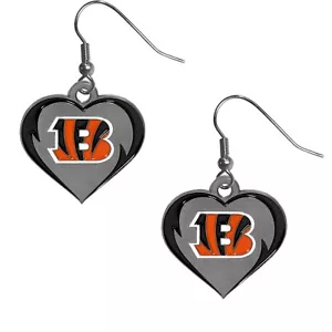 Cincinnati Bengals Heart Dangle Earrings NFL Football Licensed Jewelry - Picture 1 of 3