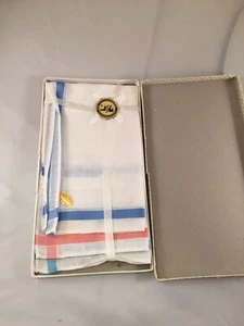 Berco Handkerchiefs Womans Vintage Made In Switzerland Blue Pink Green Trim A19 - Picture 1 of 6