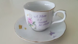 NAPCOWARE COFFEE TEA CUP & SAUCER #871 "A MOM IS A TREASURE FOR ALWAYS"  - Picture 1 of 3