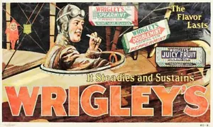WRIGLEYS CHEWING GUM AIRLINE PILOT HEAVY DUTY USA MADE METAL ADVERTISING SIGN - Picture 1 of 1