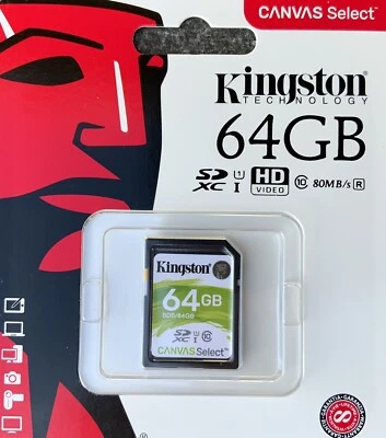 Kingston Flash Drive Memory Card SDXC class 10 80 MB/s 64 GB HD Video - Image 1 of 2