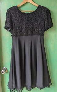 Vintage Lawrence Kazar Beaded Dress Sz M Black Short Sleeve Zipped Lined, EUC - Picture 1 of 9