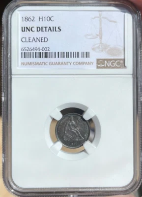 1862 Seated Liberty Silver Half Dime NGC UNC Details   Freshly Graded - Image 1 of 4
