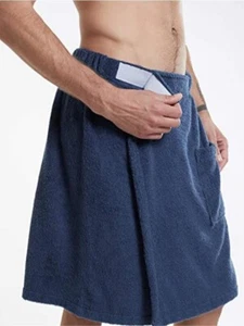 Men's Soft Bath Skirt Wrap Pocket Towel Bathrobe Shower Beach Spa Bathhouse - Picture 1 of 21