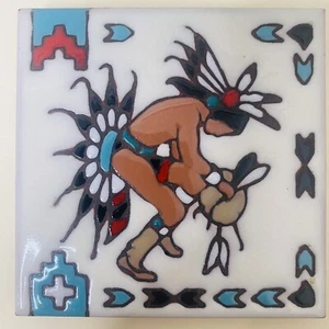 Vtg Masterworks Art Tile Southwest Native American Wall Trivet Drum Turquoise - Picture 1 of 2