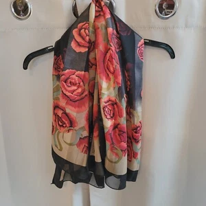 Mool Mang Cho Scarf Red Rose Dark Romantic Satin Whimsigoth Victorian Boho 17234 - Picture 1 of 8