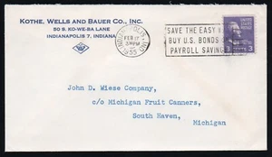 Prexie 1955 uso individual 807 Kothe, Wells & Bauer Indianapolis IN to South Haven MI - Imagen 1 de 1