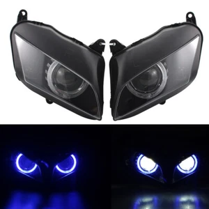 Assembled Headlight HID Blue Angel Eyes Projector For Honda CBR600RR 2007-2012 - Picture 1 of 12
