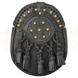 Handgefertigt 100 % echtes schwarzes Leder Kilt Sporran Premium Qualität antike Oberfläche - Bild 1 von 3