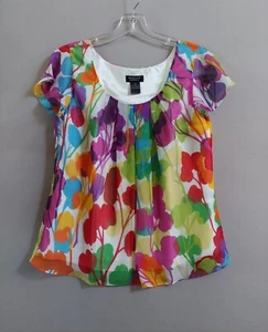 Spense Size PM Top Women's Multi-Color Sheer Lined Floral Cap Sleeve Blouse. - Picture 1 of 12