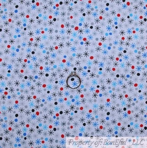 BonEful Fabric Cotton Flannel Quilt White Blue Red Snowflake Winter Dot NY SCRAP - Picture 1 of 16