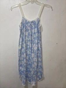 Vtg Nightgown Womens Small Blue White Floral Lace Trim Sleeveless Union Made - Picture 1 of 8
