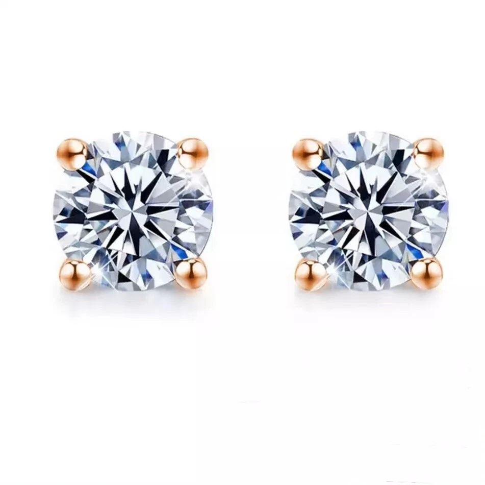 1ct Earrings Rose Gold Diamond Test Pass Lab-Created VVS1/D/Excellent Round Cut - Image 1 of 3