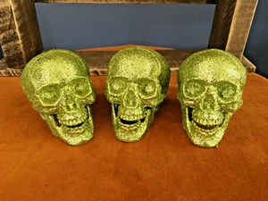 Set of Three Green Glitter Skulls - Picture 1 of 8