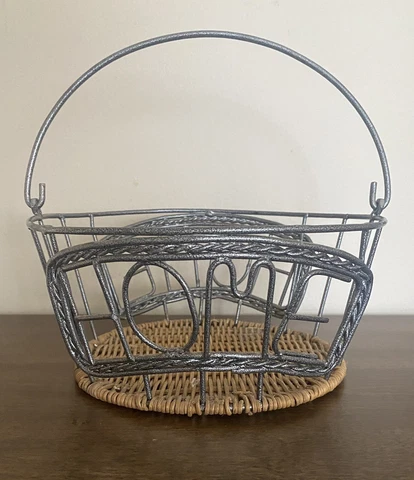 Farmhouse Country Rustic Wire Metal “Home” Silver Basket Weaved Bottom Cover