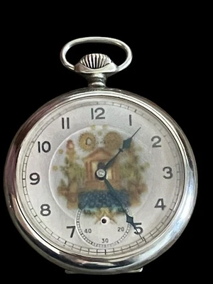 Ancienne montre gousset Junghans rare franc-maçon fonctionne lire écoute description - Photo 1/4