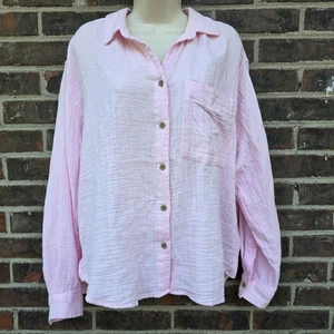 Blusa Camisa Beachlunchlounge Bebé Rosa Texturizada Algodón Gasa Botón Delantero Talla L - Imagen 1 de 5