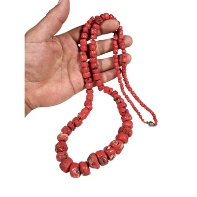 LARGE ANTIQUE VICTORIAN RED ITALIAN CORAL NUGGET BEAD NECKLACE 36 3/4" 138.3g - Image 1 of 4