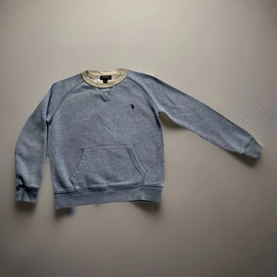 Ralph Lauren Polo Niños Suéter Azul Cielo con Cuello Gris, Bolsillo Frontal Talla 7 Foto 1 de 4