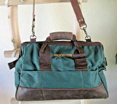 BOLSO DE LONA VINTAGE VERDE EJÉRCITO GRUESO MARRÓN CUERO M GALLO BORDADO Foto 1 de 4