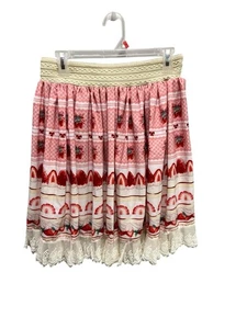 Damen großer knielanger Rock mit Erdbeermuster rosa/rot Sommer Vibe - Bild 1 von 7