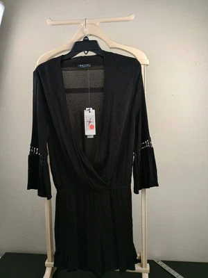 Maven West женщин джемпер боди шорты XS черный новый с Ярлыками оборки длинным рукавом дизайнер - Изображение 1 из 4