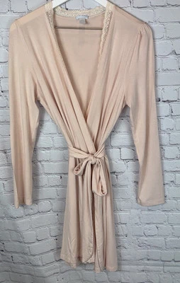 Bata con cinturón EBERJEY para mujer modal rosa tejida de lujo cómoda con ribete de encaje talla pequeña Foto 1 de 4