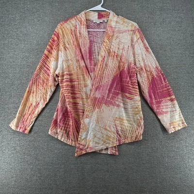 Chicos Open Cardigan Women Size 3 US XL Pink Yellow Stripe Casual 100% Linen - Image 1 of 4