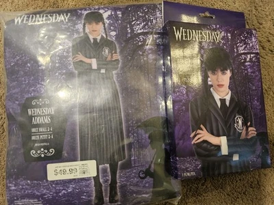 Wednesday Addams Family Costume Adult Size Small 2 to 4 With Wig Halloween - Image 1 of 4