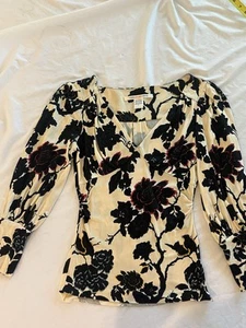 Diane Von Furstenberg floral fitted shirt Size P Babydoll Top - Picture 1 of 6