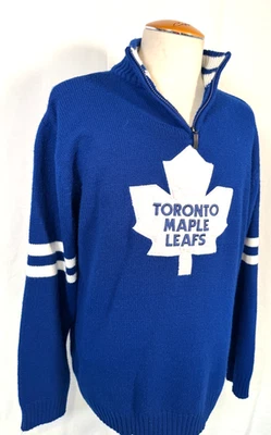 Toronto Maple Leafs NHL Blue Knit Logo Sweater 1/4 Zip Hockey Men's Sz XXL - Image 1 of 4