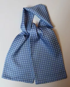 Blue & white geometric soft Silk cravat 42" X 6" Hand made - Picture 1 of 2