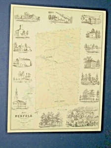 EARLY NORFOLK, CT., REPRODUCTION  COLORED MAP, 21X18 INCHES. - Picture 1 of 5