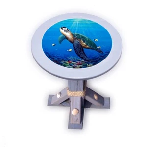 Sea Turtle Tropical Fish hand painted on handcrafted coastal beach end table - Picture 1 of 2