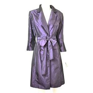 Vintage 1990s Trench Coat Purple Taffeta Tie Belt Evening Jacket Sz 10 Australia - Picture 1 of 8