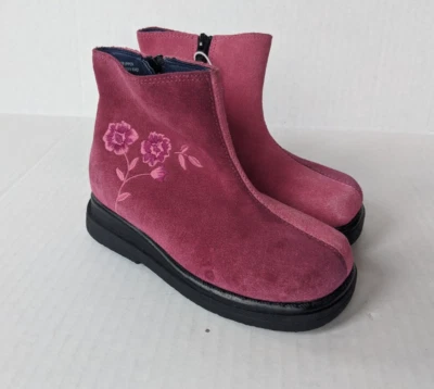 Cherokee Toddler Girl Sz 9.5  Keeley Ankle Suede Boots Embroidered PInk - Image 1 of 4