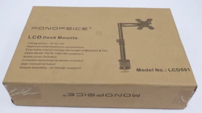 New Monoprice 2 Way Adjustable Tilting Desk Mount Bracket LCD501 Black - Image 1 of 4