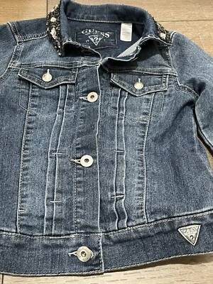 Guess Niñas Denim Jean Chaqueta Recortada Adornada Niña Talla 7 Foto 1 de 4