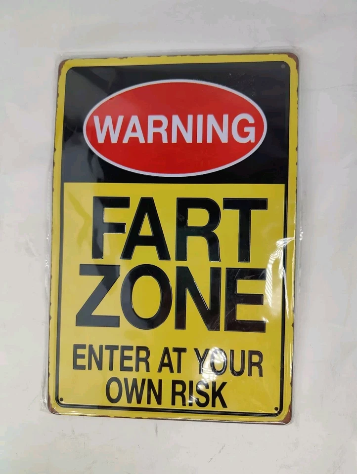 Warning Fart Zone Enter At Your Own Risk Yellow Tin Door Sign New Funny  8x12 - Image 1 of 4