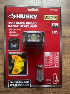 Husky 350 Lm 9-Mode Dual-Power Broad Range LED Water/Impact Resistant Headlamp - Picture 1 of 2
