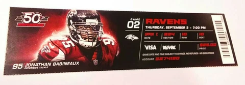 2015 Atlanta Falcons Baltimore Ravens NFL Football Full Ticket Stub Cover